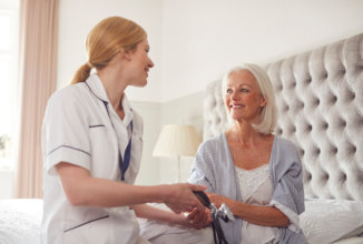 caregiver talking to senior